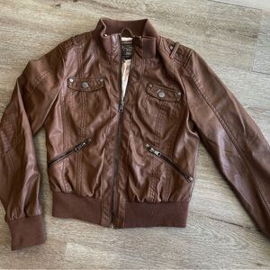 Ci Sono by Cavalini Brown Faux Leather Bomber Jacket – Women’s Small – Excellent